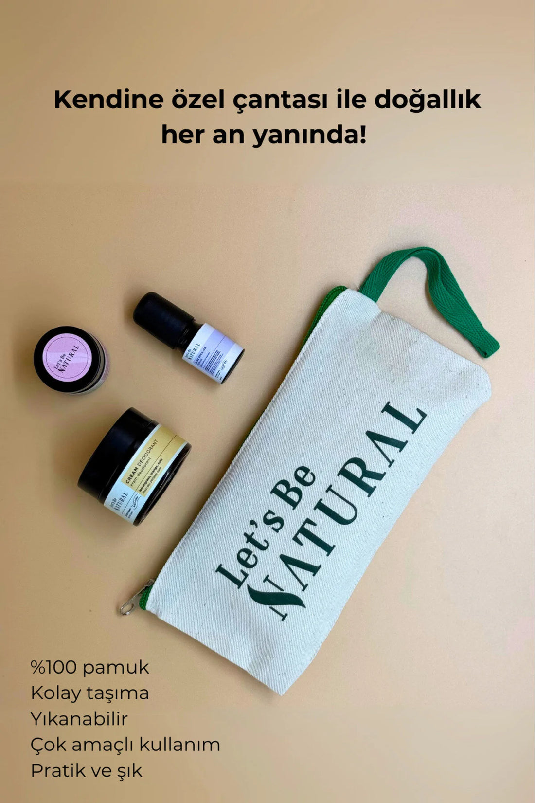 Let's Be Natural %100 Pamuk Ham Bez Makyaj Çantası