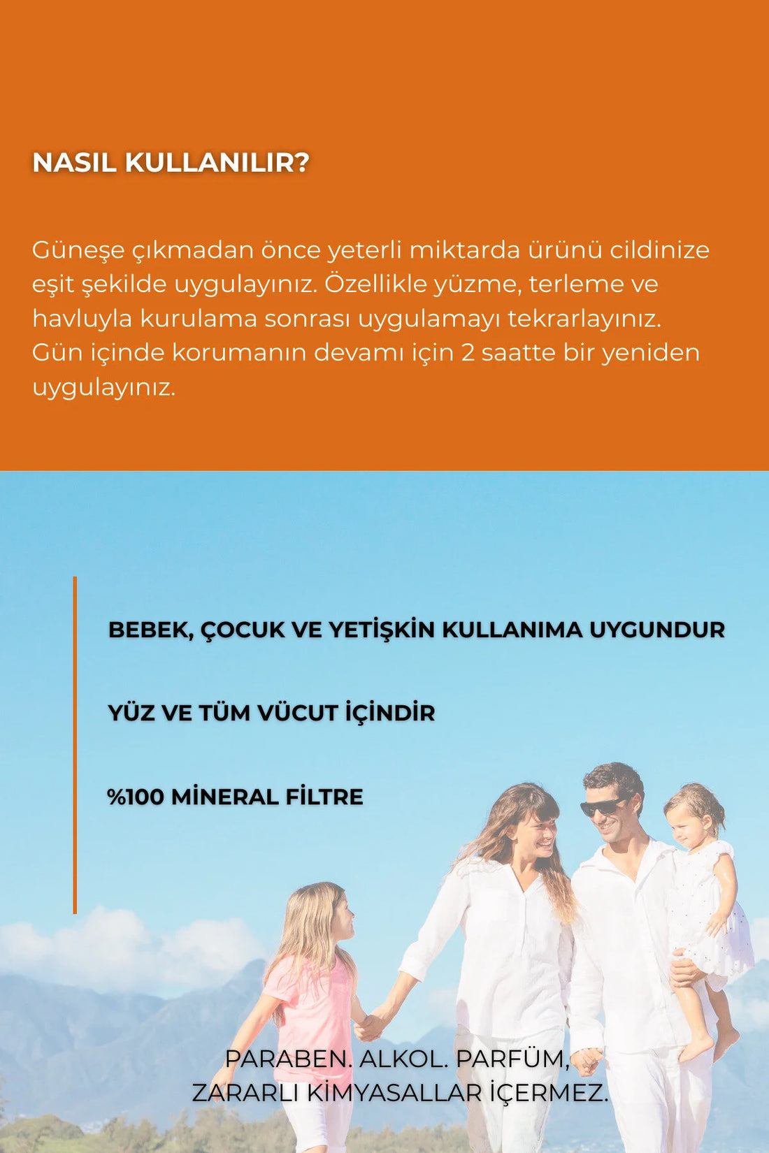 Yüz ve Tüm Vücut için 50+SPF Güneş Koruyucu Krem