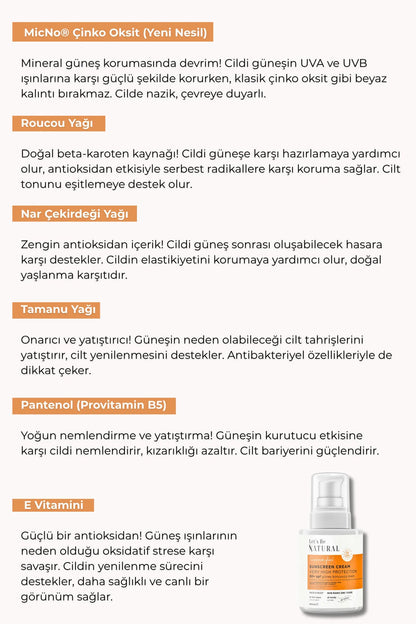 Yüz ve Tüm Vücut için 50+SPF Güneş Koruyucu Krem